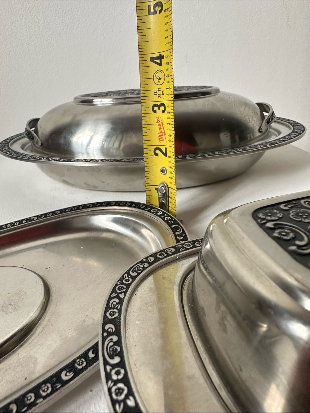 Vintage Silver-Tone Butter Dish & Gravy Boat & tray - Picture 10 of 12